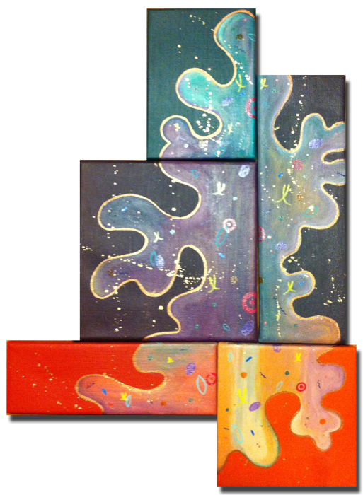 acrylic on canvas 21" x 15" overall (5 individual pieces)