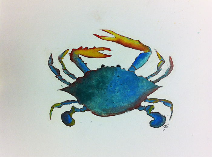 Blue Crab watercolor on paper 12" x 9"