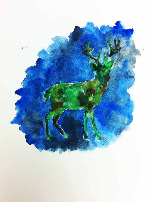 Deer watercolor on paper 9" x 12"