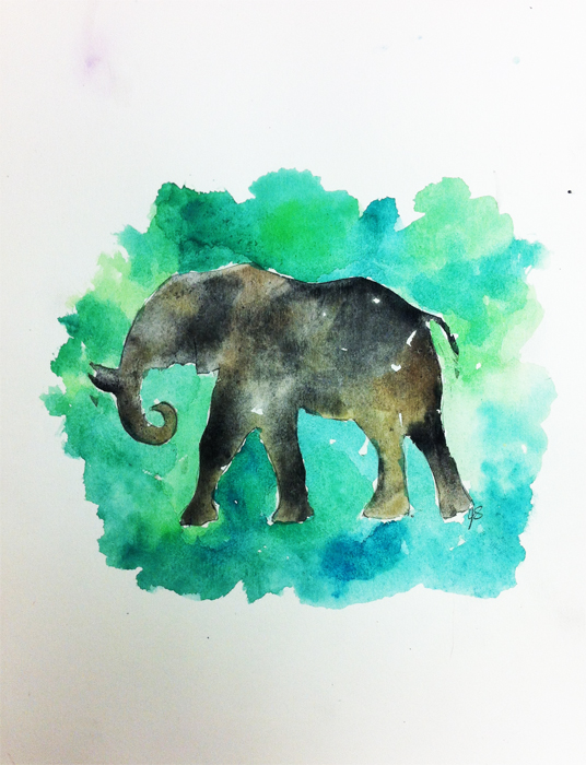 Elephant watercolor on canvas 9" x 12"