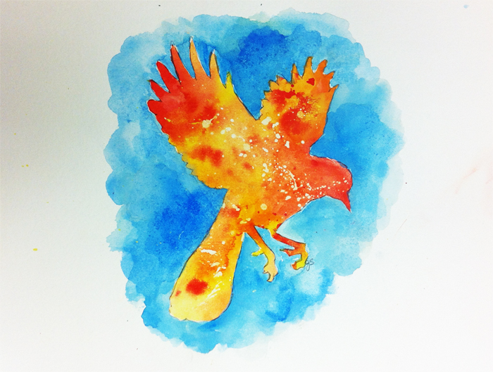Free Bird watercolor on paper 12" x 9"