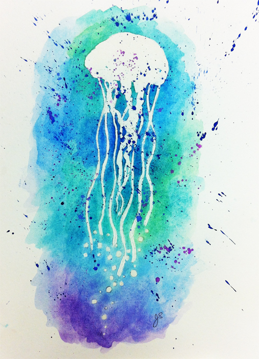 Jellyfish watercolor on paper 9" x 12"