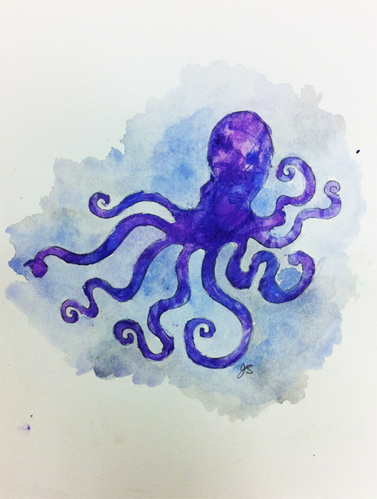 Octopus watercolor on paper 9" x 12"