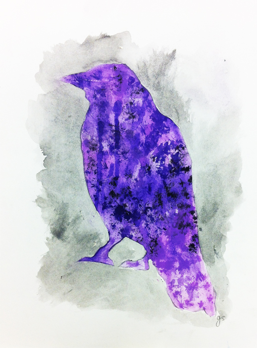 Raven watercolor on paper 9" x 12"