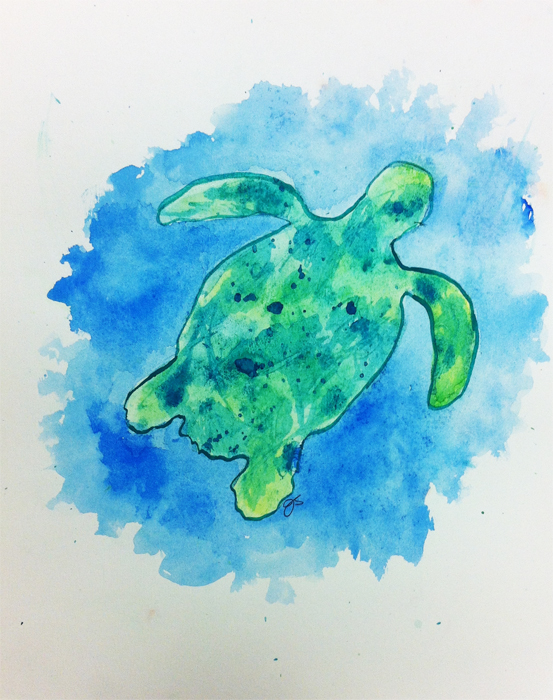 Sea Turtle watercolor on paper 9" x 12"