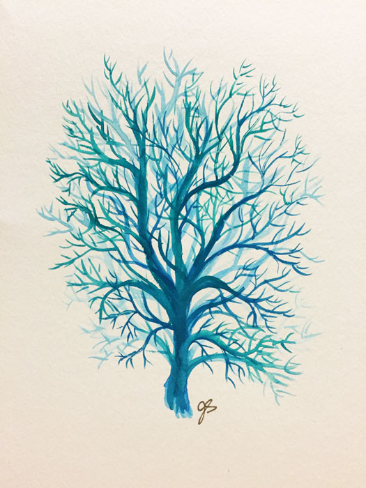 Teal Coral9" x 12"watercolor on paper