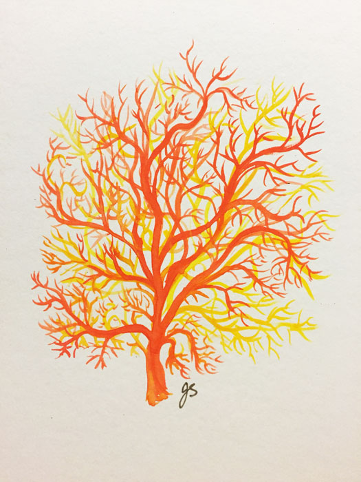 Orange Coral9" x 12"watercolor on paper