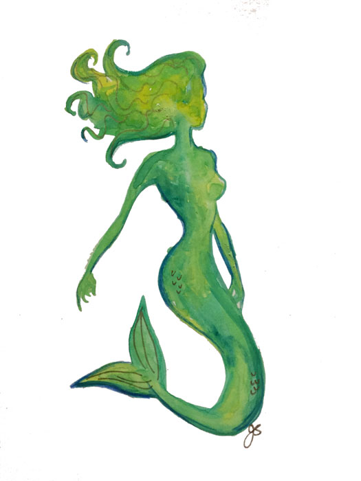 Green Mermaid9" x 12"watercolor on paper