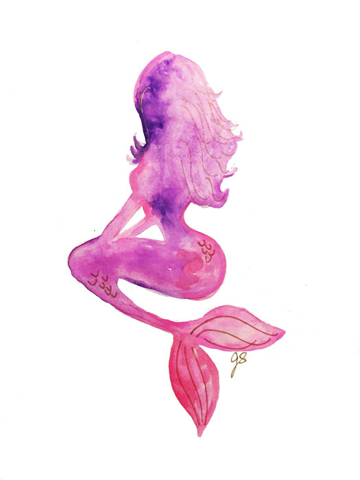 Pink Mermaid9" x 12"watercolor on paper  