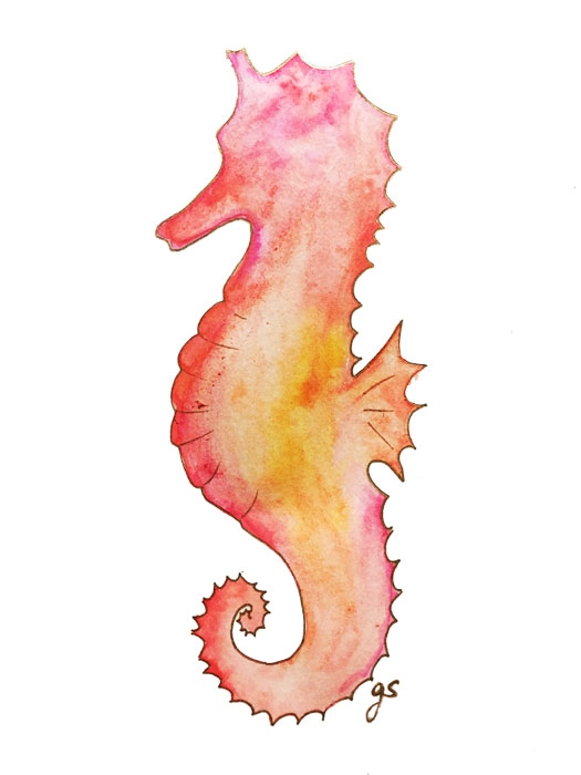 Pink Seahorse9" x 12"watercolor on paper 